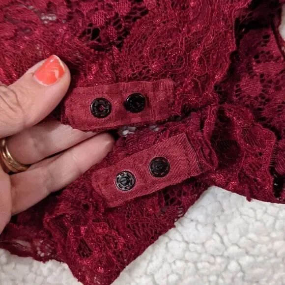 2/$30 LG burgundy lace teddy with crotch snaps - Picture 2 of 2